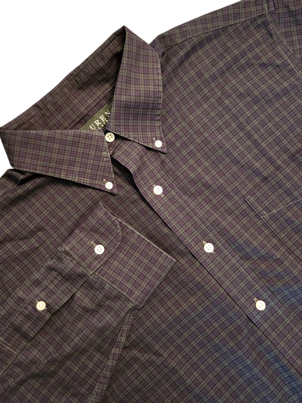 Ralph Lauren Size M Wrinkle-Free Microcheck Grid Button-Down Dress Shirt Office